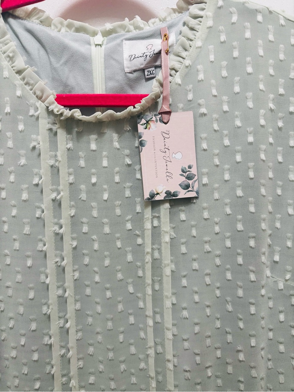 Dainty Jewells Light Sage Tiered Swiss Dot Dress - Picture 2 of 5